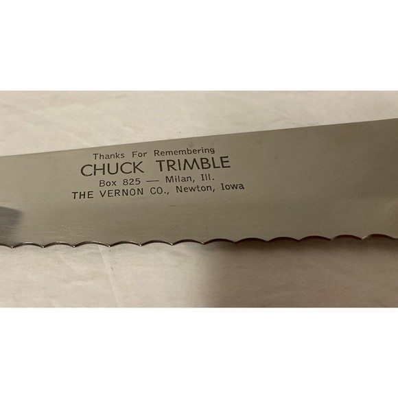 Vtg Vernco Advertising Knife Stainless Serrated 7” Blade Forked Tip Japan - Picture 2 of 5